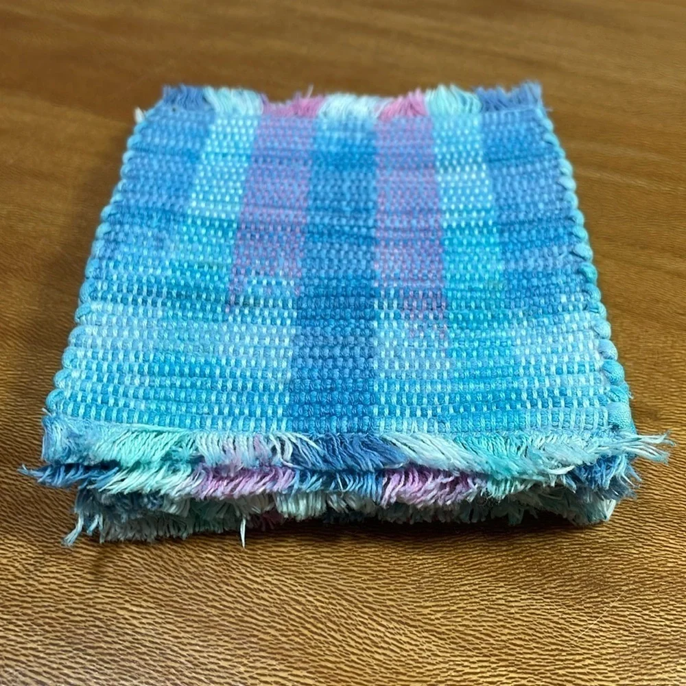 Vintage 90’s Woven Mug Rugs Coaster Cup Place Mats Turquoise Pink Blue Bohemian